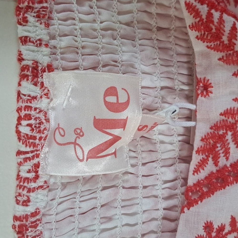 NWT Embroidered So Me 100% Cotton  Red/wht Eyelet Babydoll Dress Empire Waist - Picture 5 of 12